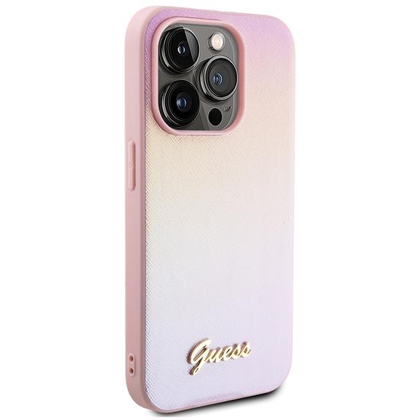 GUESS futerał do IPHONE 15 Pro GUHCP15LPSAIRSP (Saffiano Iridescent Script) różowy