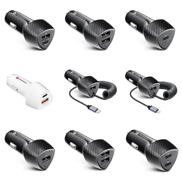 Ładowarka samochodowa Forcell F-Energy Carbon USB A QC3.0 PD 3A 38W z kablem USB C CC50-1AC czarna