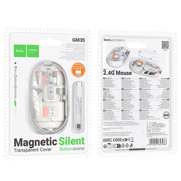 Myszka bezprzewodowa Hoco 2,4G 1600 dpi dual mode bluetooth GM35 biała