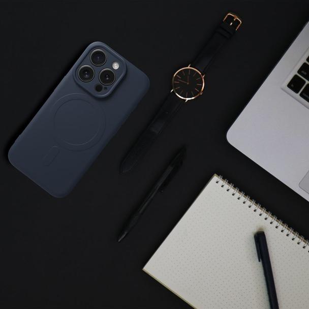 Futerał do iPhone 15 PRO Silicone Mag Cover zgodny z MagSafe tytanowy niebieski