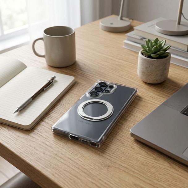 Etui na Samsung S26 ULTRA Frame Circle Stand zgodne z MagSafe transparentne