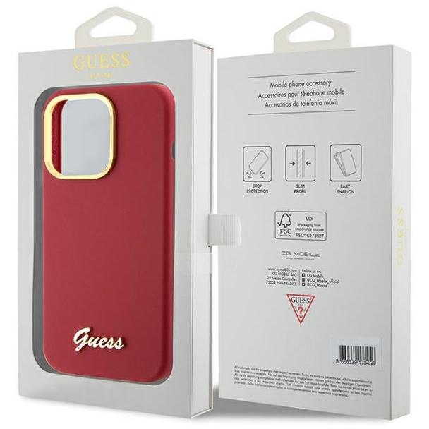 GUESS futerał do IPHONE 15 Pro GUHCP15LSMBSLM (Silicone Script Metal Logo & Frame) magenta