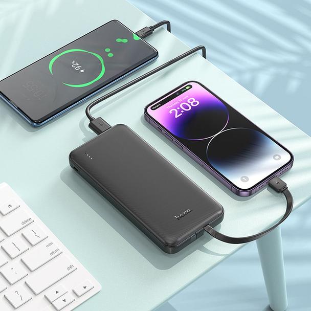 Powerbank Hoco 10000 mAh 2A z wbudowanymi kablami USB C + Lightning J118 czarny