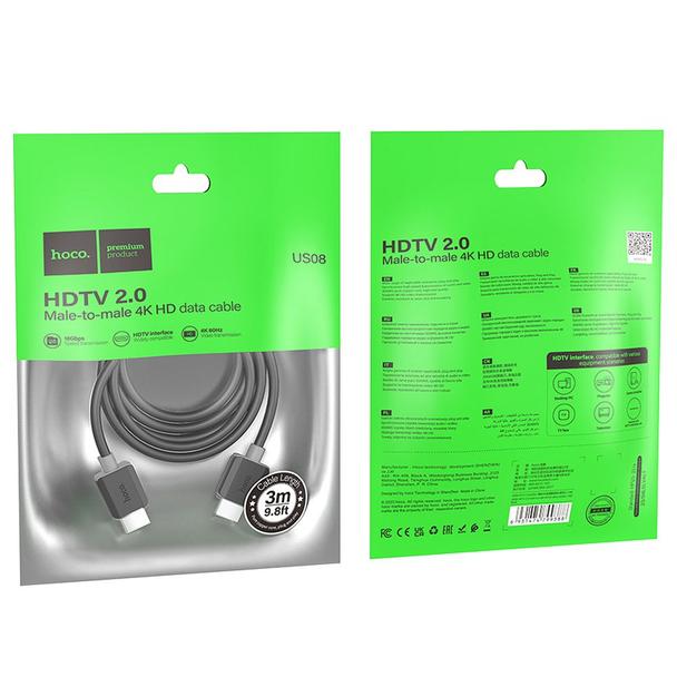Kabel HDMI do HDMI Hoco ver. 2.0 4K/60Hz 3 m US08 czarny