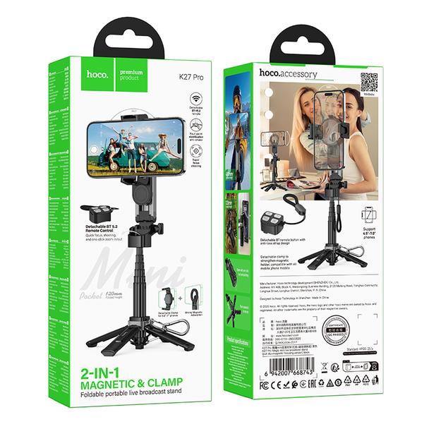 Live stand Hoco z magnetycznym oraz uniwersalnym mocowaniem z pilotem bezprzewodowym K27 PRO  czarny