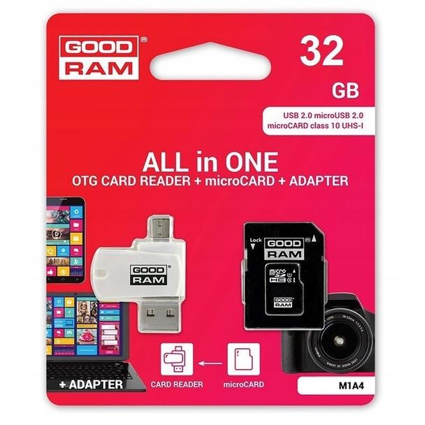 GOODRAM czytnik kart pamięci USB A + Micro USB ALL IN ONE M1A4 + karta microSD 32GB z adapterem