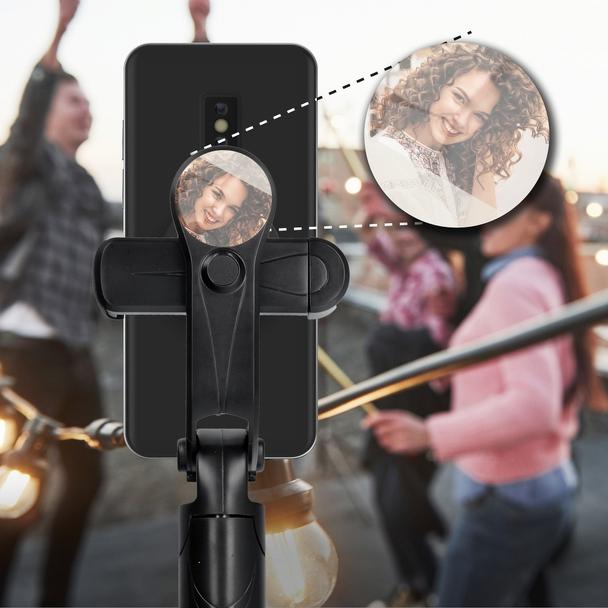 Uchwyt selfie z pilotem bezprzewodowym tripod z lusterkiem SSTR-11 czarny