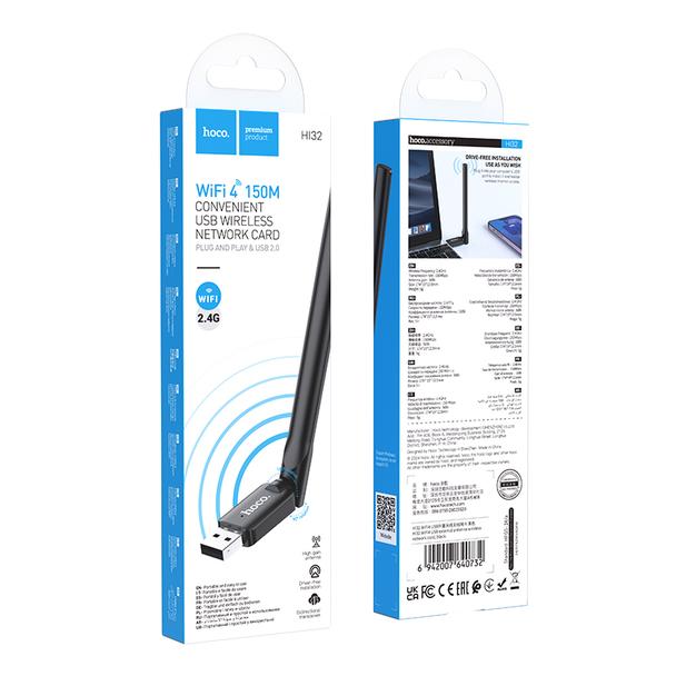 Karta sieciowa WiFI4 Hoco na USB A HI32 czarna