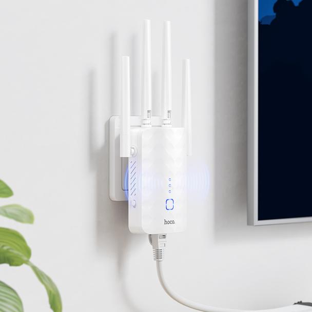 Wzmacniacz sieci bezprzewodowej WiFi 4 300 Mbp/s 230V Hoco HI35 biały