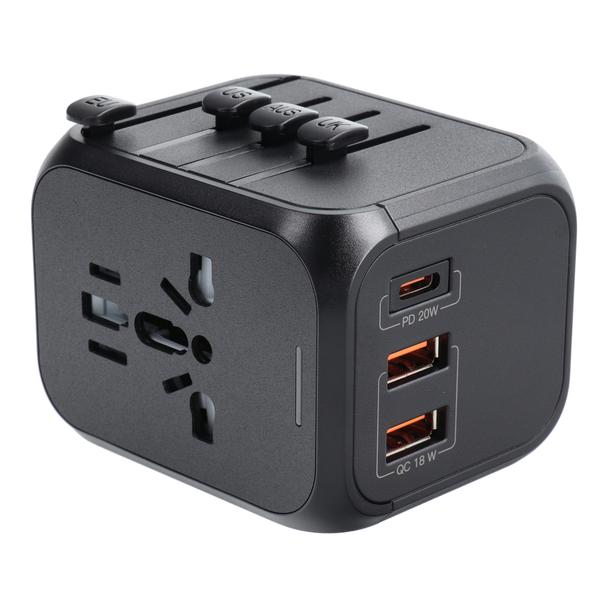 Ładowarka podróżna / adapter OL-309-PQ20 CAŁY ŚWIAT czarna