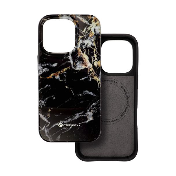 Etui na iPhone 15 PRO MAX Forcell F-Protect Mirage zgodne z MagSafe Military Drop-Test black marble