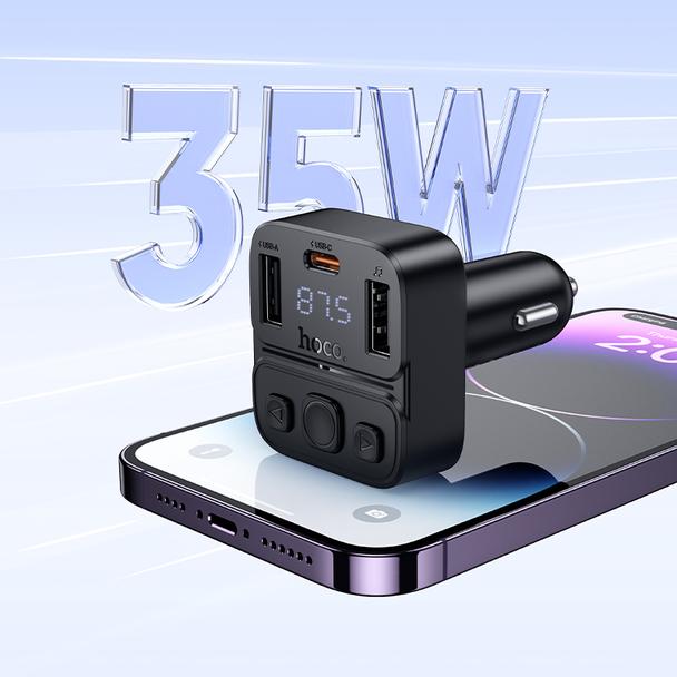 Transmiter samochodowy bluetooth Hoco USB A + USB C QC PD 35W E87 czarny