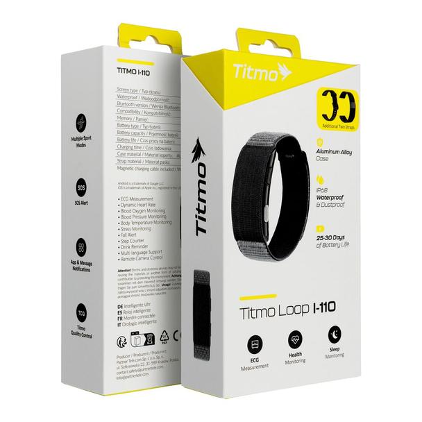 Inteligentny smart band z IP68, EKG, HR, HRV, BP, SPO2, Sleep & Strees monitor TITMO Loop I-110 czarny 0INT