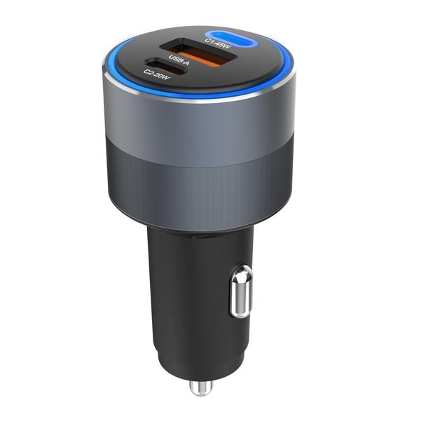 Ładowarka samochodowa Forcell F-Energy Alu 2 x USB C + USB A QC4.0 PD SFC2.0 4,5A 65W szara