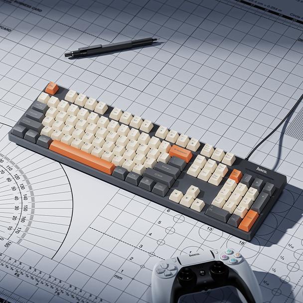 Klawiatura przewodowa QWERTY Hoco GM61 trzykolorowa (biały, szary, pomarańczowy)