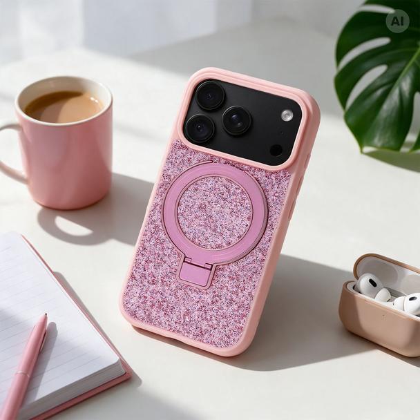 Etui na iPhone 18 Pro / 17 Pro Quartz Circle Stand Mag Cover różowe