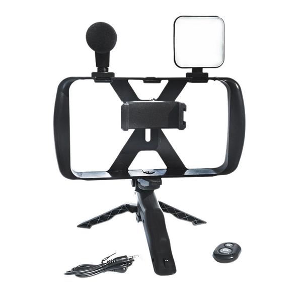 Uchwyt selfie z pilotem bezprzewodowym tripod z LED / mikrofonem do streamów TL-49T czarny