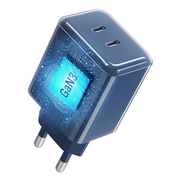 Ładowarka sieciowa do telefonu Forcell F-Energy GaN III Crystal Color 2x USB C AVS SSFC3.0 60W + kabel USB C do USB C VT-60 granatowa 0INT