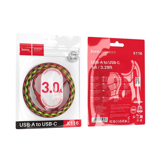 Kabel USB A do USB C Hoco 3A 1 m X116 gradient czerwony