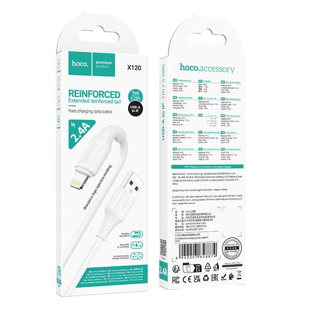 Kabel USB A do Lightning Hoco 2,4A 1 m X120 biały