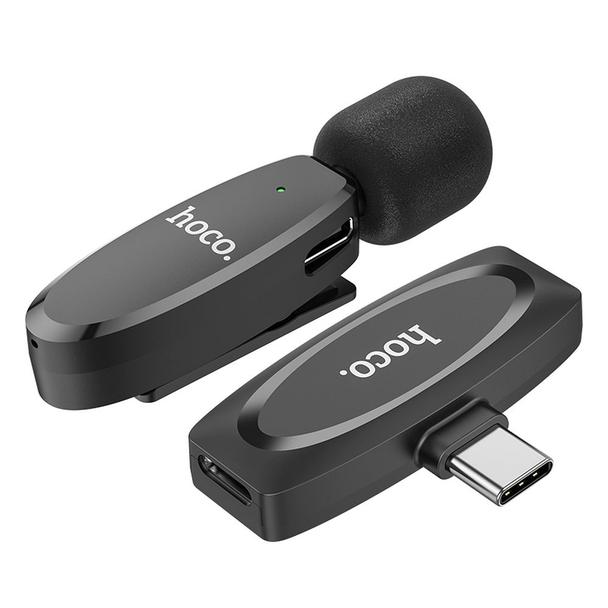 Mikrofon krawatowy bezprzewodowy USB C Hoco L15 czarny