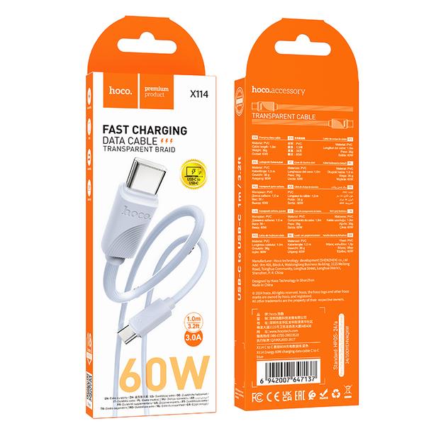 Kabel USB C do USB C Hoco 3A 60W 1 m X114 niebieski