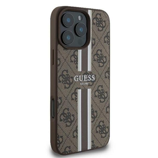 GUESS futerał do IPHONE 16 Pro kompatybilny z MagSafe GUHMP16LP4RPSW (4G Printed Stripes) brązowy