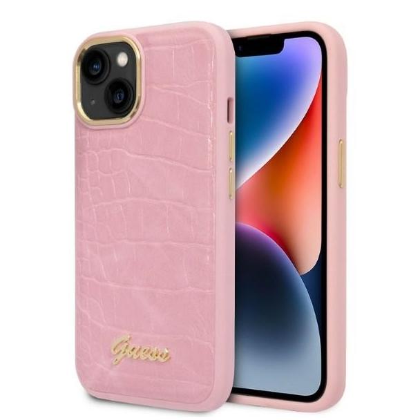 GUESS futerał do IPHONE 13 / 14 / 15 GUHCP14SHGCRHP (Croco Collection) różowy