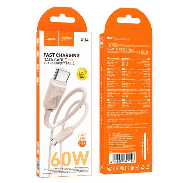 Kabel USB C do USB C Hoco 3A 60W 1 m X114 różowy