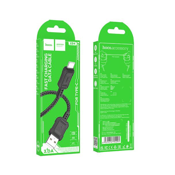 Kabel USB A do USB C Hoco 3A 1 m X94 czarny