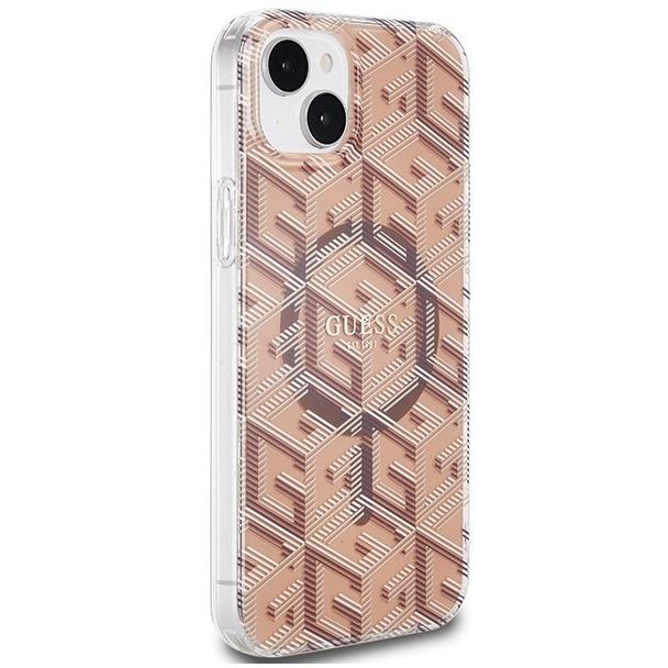 GUESS futerał do IPHONE 15 kompatybilny z MagSafe GUHMP15SHGCUSTGW (IML GCUBE) brązowy