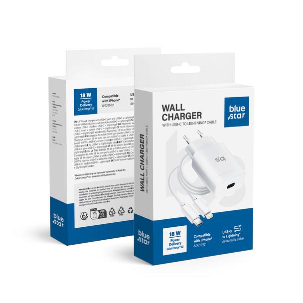 Ładowarka sieciowa do telefonu Blue Star USB C QC3.0 PD 3A 18W + kabel USB C do Lightning TFK-TC-1099C biała
