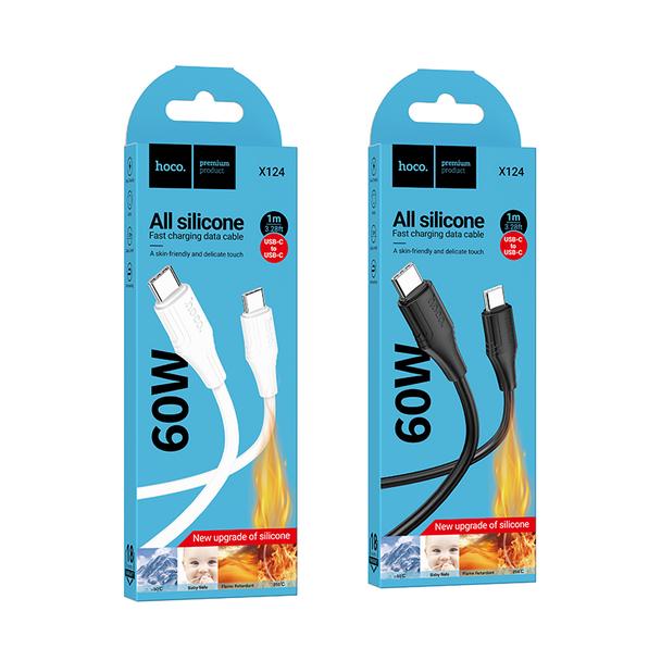 Kabel USB C do USB C Hoco 3A 60W silikonowy 1 m X124 biały