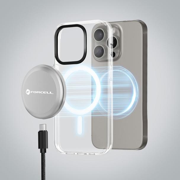 Ładowarka indukcyjna Forcell F-Energy Smart Charge USB C Qi2 15W zgodna z MagSafe z odpinanym kablem 1,5 m srebrna