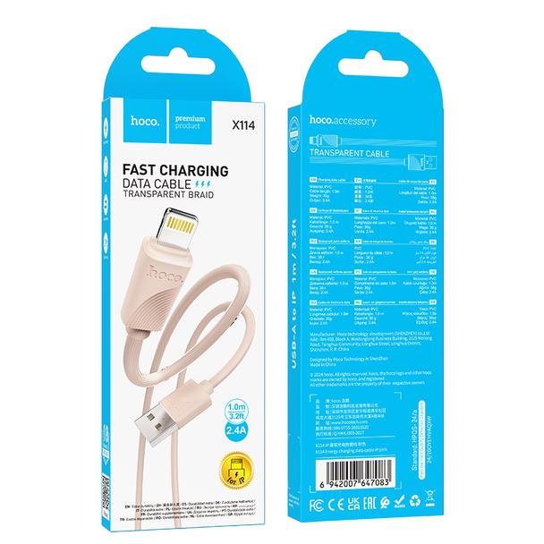 Kabel USB A do Lightning Hoco 2,4A 1 m X114 różowy