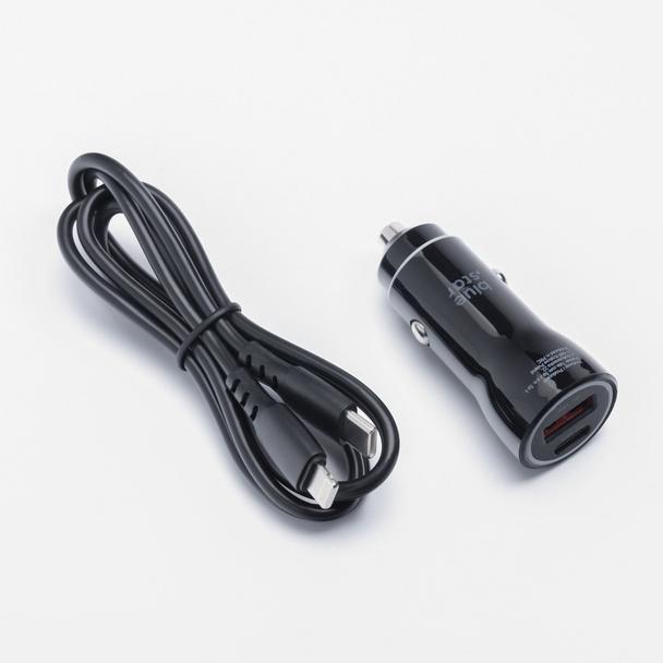 Ładowarka samochodowa Blue Star USB C + USB A QC3.0 PD AFC PPS 3A 25W + kabel USB C do Lightning czarna