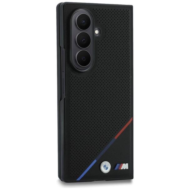 BMW futerał do SAMSUNG GALAXY Z FOLD 8 ULTRA kompatybilny z MagSafe (Leather Perforated Tricolor Stripe Metal Logos) czarny