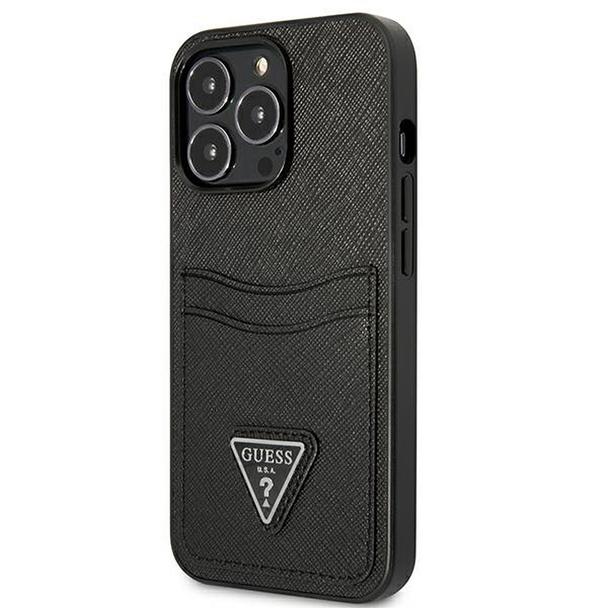 GUESS futerał do IPHONE 13 Pro GUHCP13LPSATPK (Saffiano Double Card Triangle) czarny