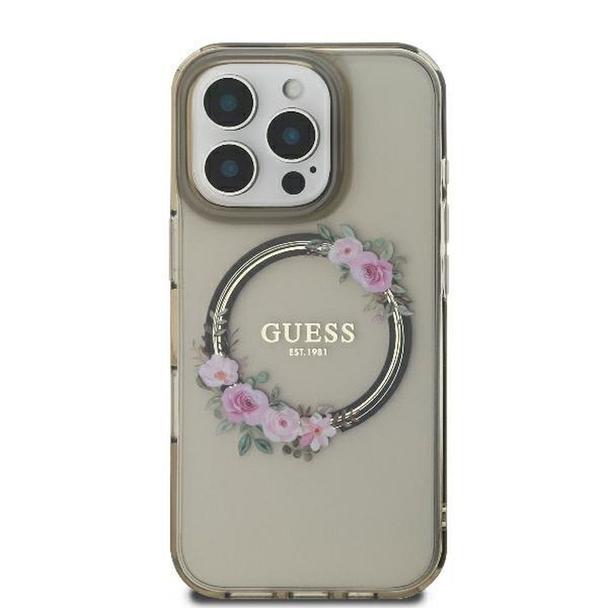 GUESS futerał do IPHONE 16 Pro kompatybilny z MagSafe GUHMP16LHFWFCK (IML Flowers Wreath) czarny