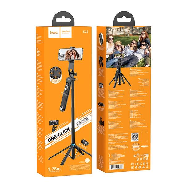 Selfie stick Hoco tripod z pilotem bezprzewodowym K22 czarny