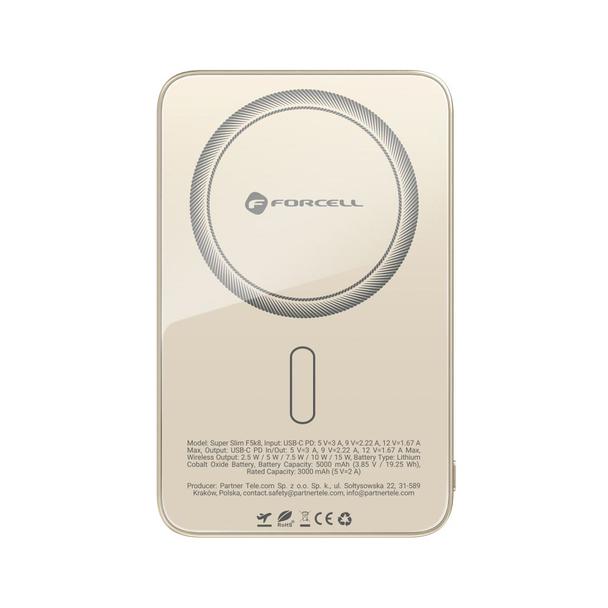 Powerbank zgodny z MagSafe Forcell F-Energy SuperSlim F5K8 QC4.0 PD3.0 15W 5000 mAh tytanowy pustynny 0INT