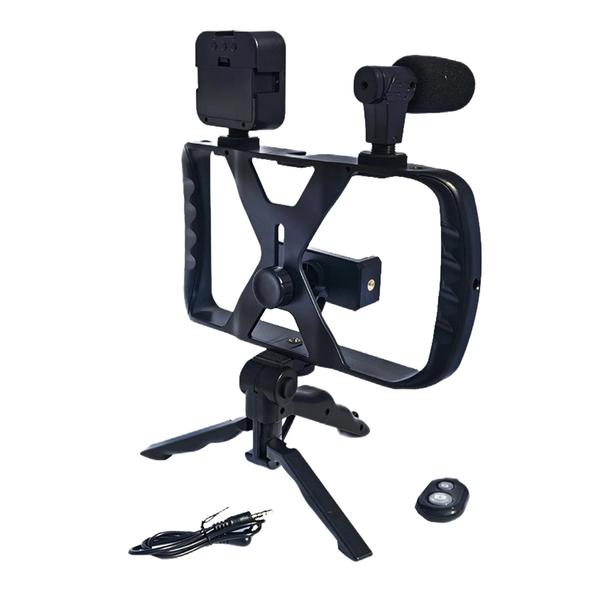 Uchwyt selfie z pilotem bezprzewodowym tripod z LED / mikrofonem do streamów TL-49T czarny