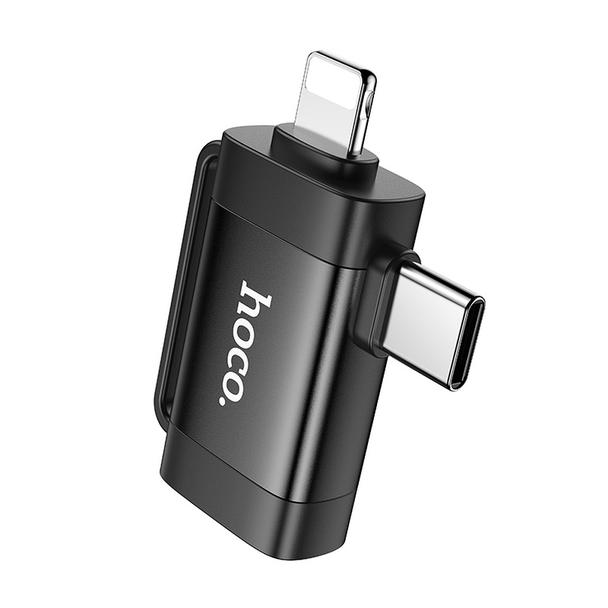 Adapter OTG 2w1 USB C / Lightning do USB A Hoco UA31F czarny