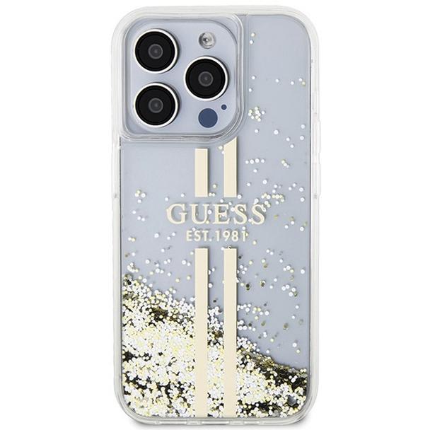 GUESS futerał do IPHONE 15 Pro Max GUHCP15XLFCSEGT (Liquid Glitter Gold Stripes) transparentny