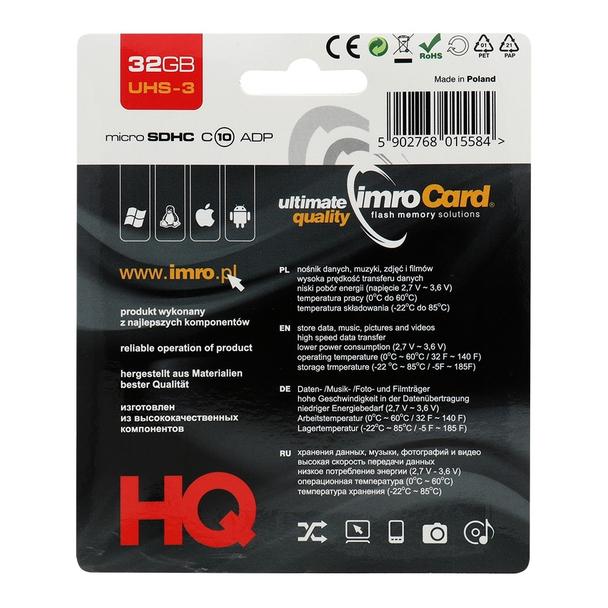 IMRO karta pamięci microSD 32GB 100MB/s class 10 UHS 3 z adapterem SD