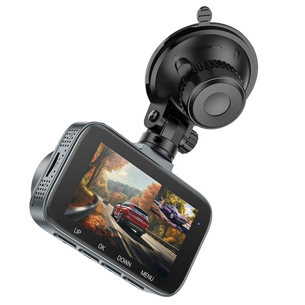 Kamera samochodowa Hoco z wyświetlaczem 3" 1080P/30fps + kamera tylna 720P/25fps DV6  stalowo szara