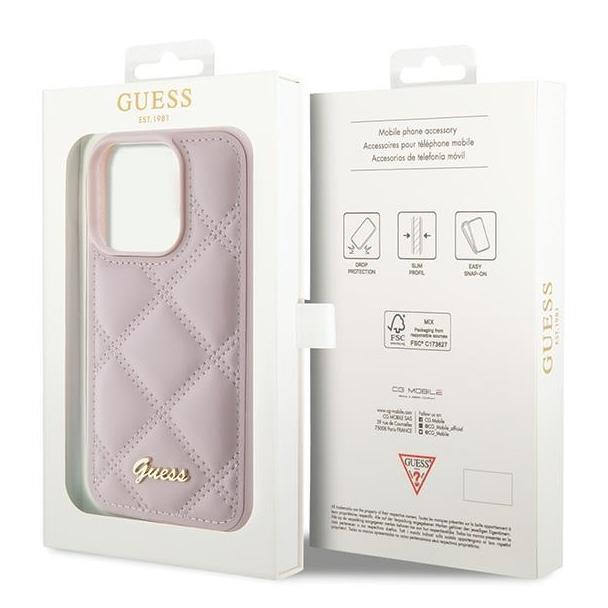 GUESS futerał do IPHONE 15 Pro GUHCP15LPSQSQSP (Quilted Metal Logo) różowy