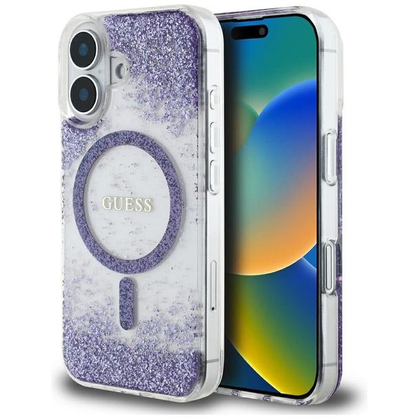 GUESS futerał do IPHONE 16 kompatybilny z MagSafe GUHMP16SRGRGEU (Resin Bottom Glitter) fioletowy