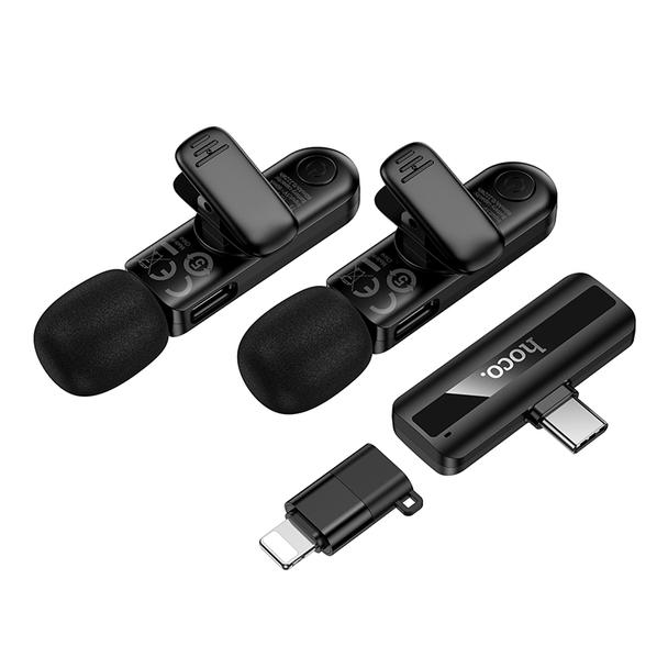 Mikrofon bezprzewodowy podwójny Lightning / USB C Hoco L20A czarny