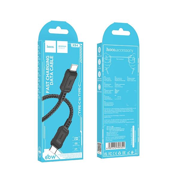 Kabel USB C do USB C Hoco PD 3A 60W 1 m X94 czarny